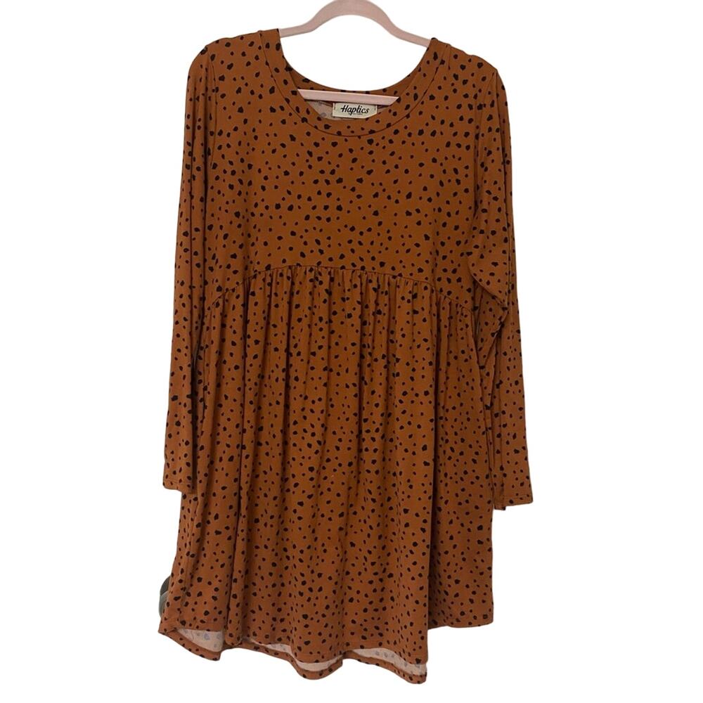 HAPTICS By Holly Harper Rust + Black Dalmatian Animal Print Long Sleeve Dress